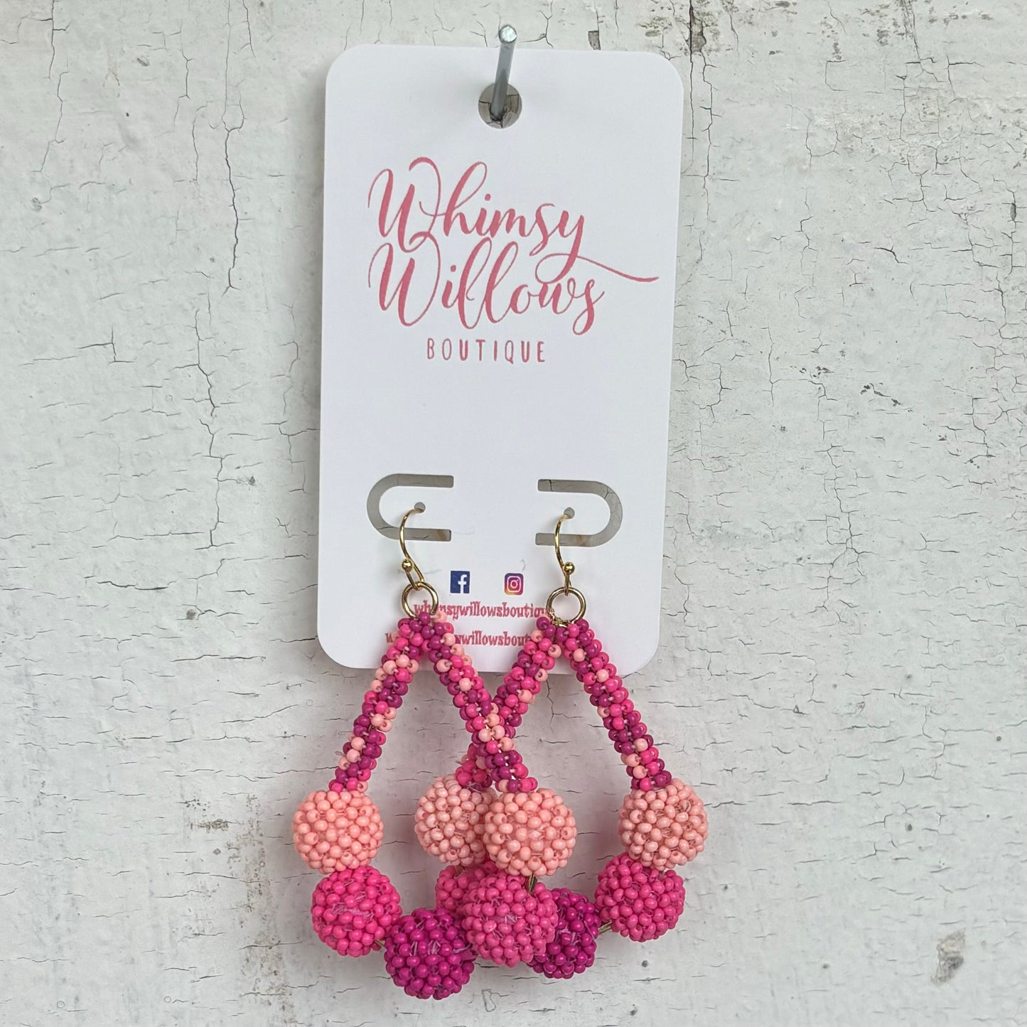 Pink Beaded Ball Earring