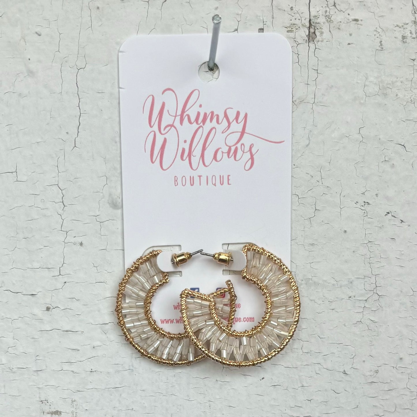 White and Gold Beaded Hoop