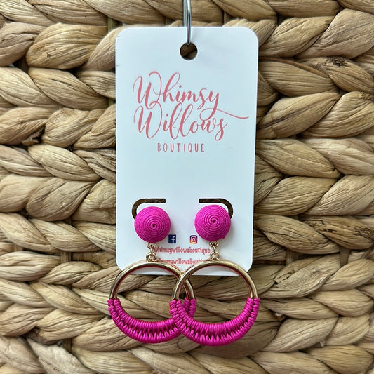 Pink Wrapped Gold Earrings