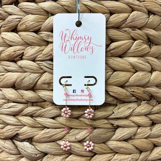 Light Pink Flower Chain Earrings