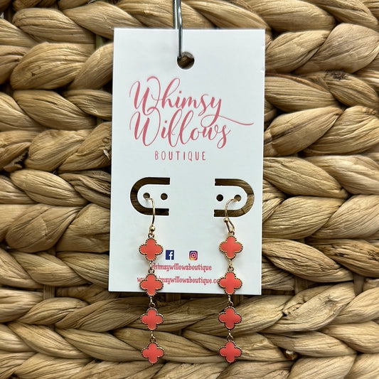 Coral Tiered Clover Earrings