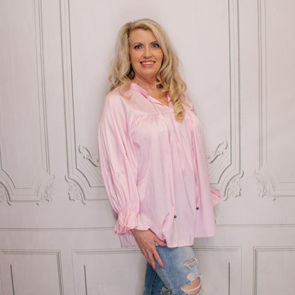 Light Pink Satin V-Neck Blouse
