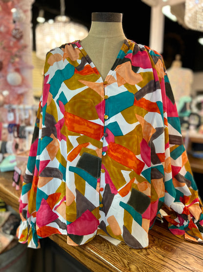 Teal and Pink Abstract Top